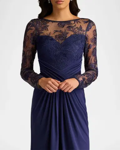 Tadashi Shoji Pleated Crepe & Embroidered Lace Gown | Thumbnail 5 Tadashi Shoji Pleated Crepe & Embroidered Lace Gown | Thumbnail 5