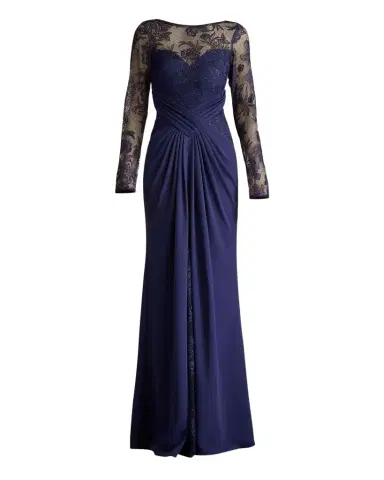 Tadashi Shoji Pleated Crepe & Embroidered Lace Gown | Thumbnail 1 Tadashi Shoji Pleated Crepe & Embroidered Lace Gown | Thumbnail 1