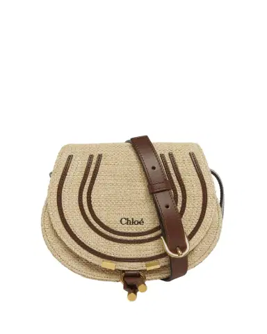 Chloé Marcie Flap Saddle Crossbody Bag in Raffia Fabric and Leather | Thumbnail 1 Chloé Marcie Flap Saddle Crossbody Bag in Raffia Fabric and Leather | Thumbnail 1