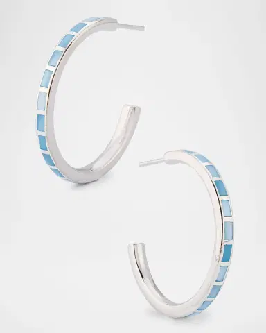 Jan Leslie Blue Mother-of-Pearl Dash Hoop Earrings in Sterling Silver | Thumbnail 3 Jan Leslie Blue Mother-of-Pearl Dash Hoop Earrings in Sterling Silver | Thumbnail 3