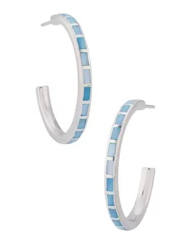 Jan Leslie Blue Mother-of-Pearl Dash Hoop Earrings in Sterling Silver | Thumbnail 1 Jan Leslie Blue Mother-of-Pearl Dash Hoop Earrings in Sterling Silver | Thumbnail 1
