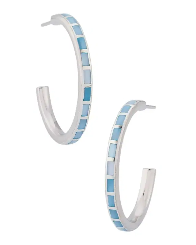 Blue Mother-of-Pearl Dash Hoop Earrings in Sterling Silver Blue Mother-of-Pearl Dash Hoop Earrings in Sterling Silver