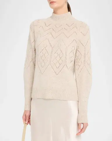 Autumn Cashmere Mock-Neck Pointelle Knit Cashmere Sweater | Thumbnail 4 Autumn Cashmere Mock-Neck Pointelle Knit Cashmere Sweater | Thumbnail 4