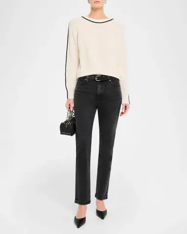 Autumn Cashmere Contrast-Trim Shaker Stitch Cashmere Sweater | Thumbnail 2 Autumn Cashmere Contrast-Trim Shaker Stitch Cashmere Sweater | Thumbnail 2