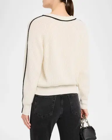 Autumn Cashmere Contrast-Trim Shaker Stitch Cashmere Sweater | Thumbnail 3 Autumn Cashmere Contrast-Trim Shaker Stitch Cashmere Sweater | Thumbnail 3