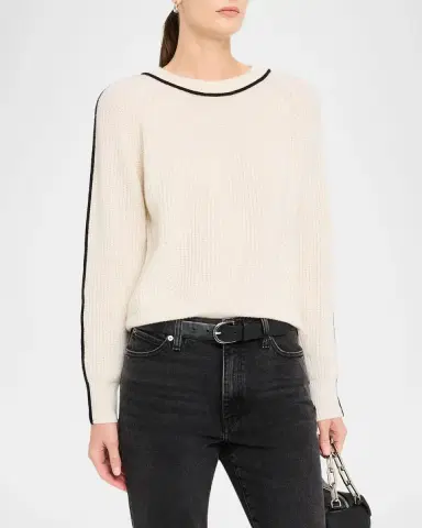 Autumn Cashmere Contrast-Trim Shaker Stitch Cashmere Sweater | Thumbnail 4 Autumn Cashmere Contrast-Trim Shaker Stitch Cashmere Sweater | Thumbnail 4