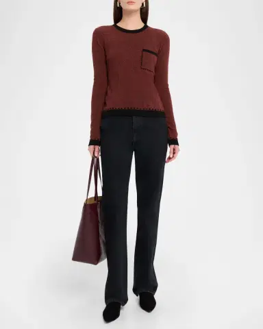 Autumn Cashmere Two-Tone Crewneck Cashmere Sweater | Thumbnail 2 Autumn Cashmere Two-Tone Crewneck Cashmere Sweater | Thumbnail 2