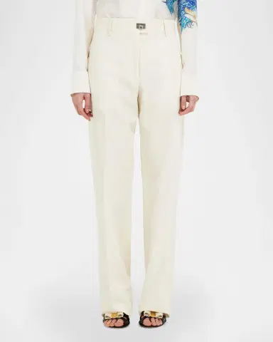 Ferragamo Cotton-Silk Canvas Turn Lock Straight-Leg Pants | Thumbnail 3 Ferragamo Cotton-Silk Canvas Turn Lock Straight-Leg Pants | Thumbnail 3