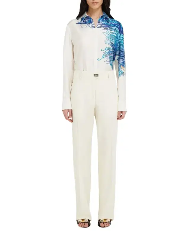 Cotton-Silk Canvas Turn Lock Straight-Leg Pants Cotton-Silk Canvas Turn Lock Straight-Leg Pants