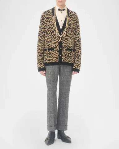 Valentino Garavani Men's Wool Cheetah Jacquard Knit Cardigan | Thumbnail 2 Valentino Garavani Men's Wool Cheetah Jacquard Knit Cardigan | Thumbnail 2
