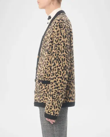 Valentino Garavani Men's Wool Cheetah Jacquard Knit Cardigan | Thumbnail 6 Valentino Garavani Men's Wool Cheetah Jacquard Knit Cardigan | Thumbnail 6
