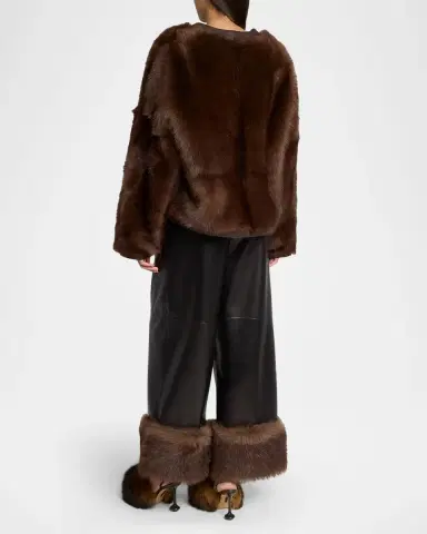 Loewe Turn-Up Shiny Leather Wide-Leg Ankle Trousers With Lamb Shearling Cuffs | Thumbnail 2 Loewe Turn-Up Shiny Leather Wide-Leg Ankle Trousers With Lamb Shearling Cuffs | Thumbnail 2