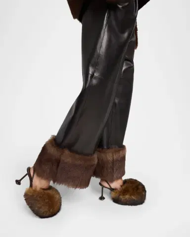 Loewe Turn-Up Shiny Leather Wide-Leg Ankle Trousers With Lamb Shearling Cuffs | Thumbnail 4 Loewe Turn-Up Shiny Leather Wide-Leg Ankle Trousers With Lamb Shearling Cuffs | Thumbnail 4