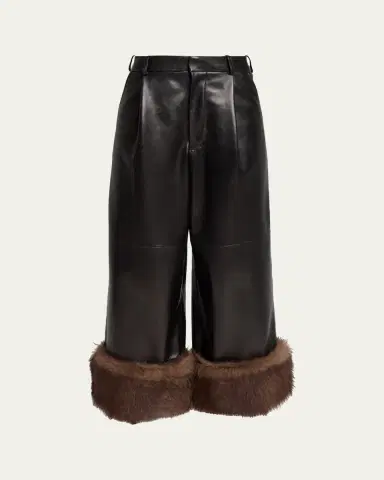 Loewe Turn-Up Shiny Leather Wide-Leg Ankle Trousers With Lamb Shearling Cuffs | Thumbnail 5 Loewe Turn-Up Shiny Leather Wide-Leg Ankle Trousers With Lamb Shearling Cuffs | Thumbnail 5