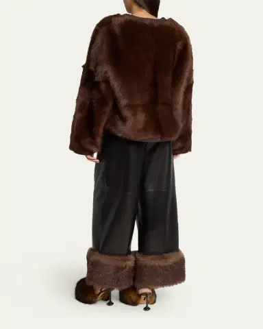 Loewe Turn-Up Shiny Leather Wide-Leg Ankle Trousers With Lamb Shearling Cuffs | Thumbnail 7 Loewe Turn-Up Shiny Leather Wide-Leg Ankle Trousers With Lamb Shearling Cuffs | Thumbnail 7