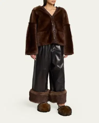 Loewe Turn-Up Shiny Leather Wide-Leg Ankle Trousers With Lamb Shearling Cuffs | Thumbnail 8 Loewe Turn-Up Shiny Leather Wide-Leg Ankle Trousers With Lamb Shearling Cuffs | Thumbnail 8