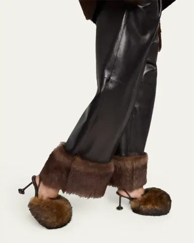 Loewe Turn-Up Shiny Leather Wide-Leg Ankle Trousers With Lamb Shearling Cuffs | Thumbnail 9 Loewe Turn-Up Shiny Leather Wide-Leg Ankle Trousers With Lamb Shearling Cuffs | Thumbnail 9