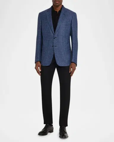 Giorgio Armani Men's Wool Linen Silk Micro-Houndstooth Sport Coat | Thumbnail 2 Giorgio Armani Men's Wool Linen Silk Micro-Houndstooth Sport Coat | Thumbnail 2