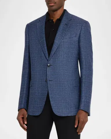 Giorgio Armani Men's Wool Linen Silk Micro-Houndstooth Sport Coat | Thumbnail 4 Giorgio Armani Men's Wool Linen Silk Micro-Houndstooth Sport Coat | Thumbnail 4