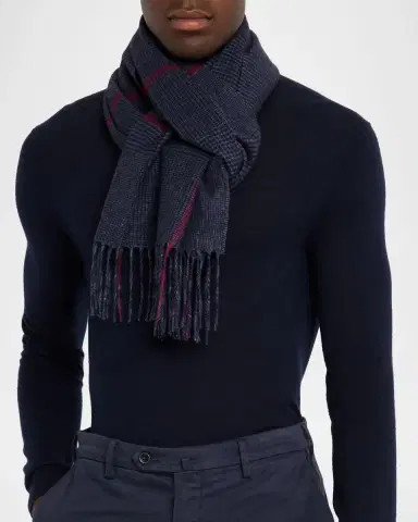 PIACENZA 1733 Men's Silk-Cashmere Check Scarf | Thumbnail 3 PIACENZA 1733 Men's Silk-Cashmere Check Scarf | Thumbnail 3