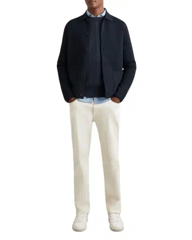 Reiss Men's Fitzgerald Ribbed-Sleeve Button-Down Shirt | Thumbnail 1 Reiss Men's Fitzgerald Ribbed-Sleeve Button-Down Shirt | Thumbnail 1