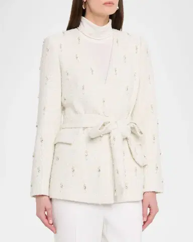 Badgley Mischka Collection Beaded Boucle Wrap Jacket | Thumbnail 3 Badgley Mischka Collection Beaded Boucle Wrap Jacket | Thumbnail 3