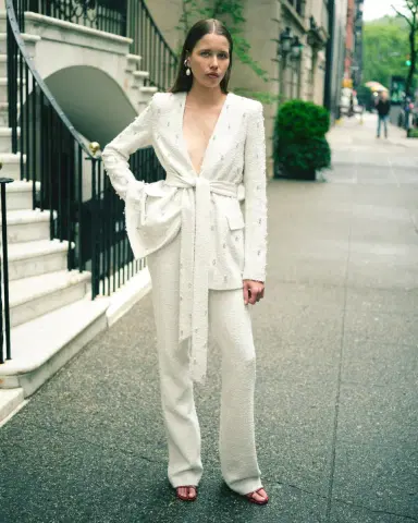 Badgley Mischka Collection Beaded Boucle Wrap Jacket | Thumbnail 4 Badgley Mischka Collection Beaded Boucle Wrap Jacket | Thumbnail 4