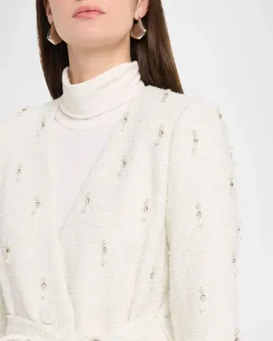 Badgley Mischka Collection Beaded Boucle Wrap Jacket | Thumbnail 5 Badgley Mischka Collection Beaded Boucle Wrap Jacket | Thumbnail 5