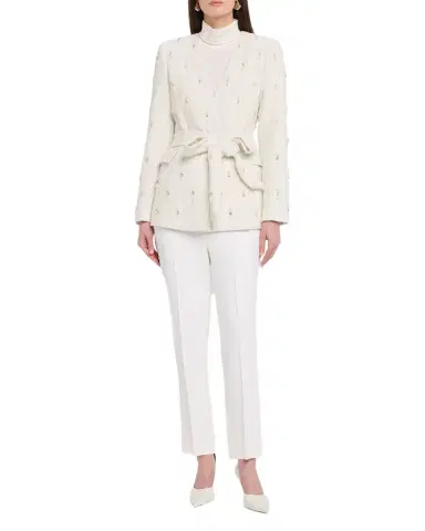 Badgley Mischka Collection Beaded Boucle Wrap Jacket | Thumbnail 1 Badgley Mischka Collection Beaded Boucle Wrap Jacket | Thumbnail 1