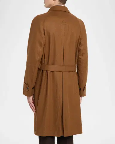 dunhill Men's Balmacaan Camel Wool Coat | Thumbnail 3 dunhill Men's Balmacaan Camel Wool Coat | Thumbnail 3