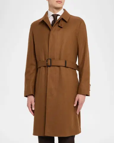 dunhill Men's Balmacaan Camel Wool Coat | Thumbnail 4 dunhill Men's Balmacaan Camel Wool Coat | Thumbnail 4