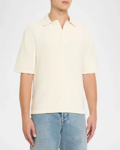 Reiss Men's Langton Textured Johnny Collar Polo Shirt | Thumbnail 4 Reiss Men's Langton Textured Johnny Collar Polo Shirt | Thumbnail 4