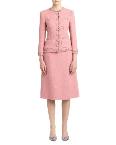 Dolce & Gabbana Floral-Trim Boucle Single-Breasted Jacket | Thumbnail 1 Dolce & Gabbana Floral-Trim Boucle Single-Breasted Jacket | Thumbnail 1