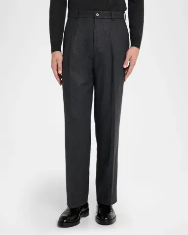 Theory Men 's Cashmere Flannel Relaxed-Fit Pleated Trousers | Thumbnail 4 Theory Men 's Cashmere Flannel Relaxed-Fit Pleated Trousers | Thumbnail 4
