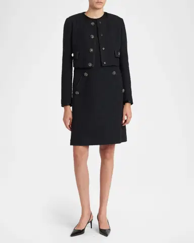 Dolce & Gabbana Crystal Button Boucle Crop Collarless Jacket | Thumbnail 2 Dolce & Gabbana Crystal Button Boucle Crop Collarless Jacket | Thumbnail 2