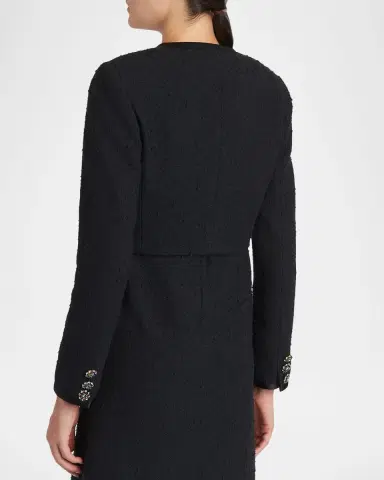 Dolce & Gabbana Crystal Button Boucle Crop Collarless Jacket | Thumbnail 3 Dolce & Gabbana Crystal Button Boucle Crop Collarless Jacket | Thumbnail 3