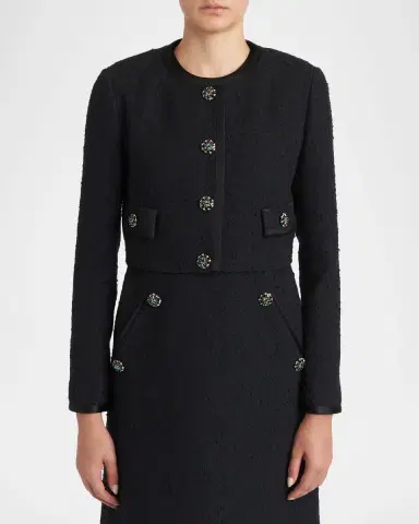 Dolce & Gabbana Crystal Button Boucle Crop Collarless Jacket | Thumbnail 4 Dolce & Gabbana Crystal Button Boucle Crop Collarless Jacket | Thumbnail 4