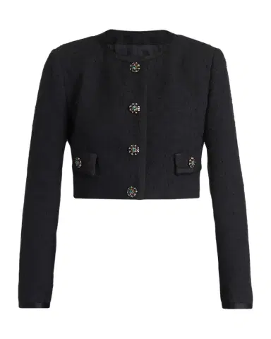 Dolce & Gabbana Crystal Button Boucle Crop Collarless Jacket | Thumbnail 1 Dolce & Gabbana Crystal Button Boucle Crop Collarless Jacket | Thumbnail 1