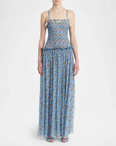 Dolce & Gabbana Floral Smocked Chiffon Sleeveless Maxi Dress | Thumbnail 2 Dolce & Gabbana Floral Smocked Chiffon Sleeveless Maxi Dress | Thumbnail 2