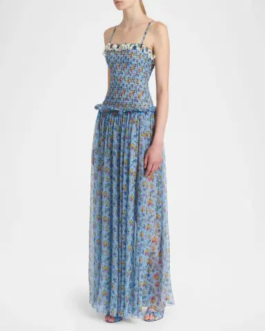 Dolce & Gabbana Floral Smocked Chiffon Sleeveless Maxi Dress | Thumbnail 4 Dolce & Gabbana Floral Smocked Chiffon Sleeveless Maxi Dress | Thumbnail 4