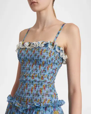 Dolce & Gabbana Floral Smocked Chiffon Sleeveless Maxi Dress | Thumbnail 5 Dolce & Gabbana Floral Smocked Chiffon Sleeveless Maxi Dress | Thumbnail 5