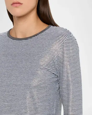Brunello Cucinelli Glossy Summer Striped Long-Sleeve Crop T-Shirt | Thumbnail 5 Brunello Cucinelli Glossy Summer Striped Long-Sleeve Crop T-Shirt | Thumbnail 5
