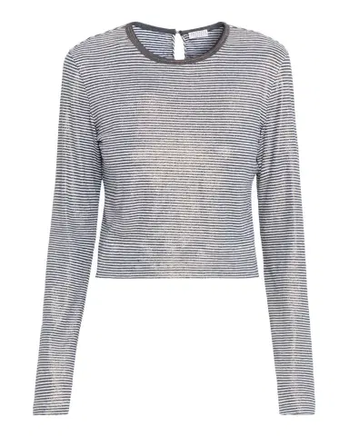 Brunello Cucinelli Glossy Summer Striped Long-Sleeve Crop T-Shirt | Thumbnail 1 Brunello Cucinelli Glossy Summer Striped Long-Sleeve Crop T-Shirt | Thumbnail 1