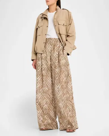 Brunello Cucinelli Chevron Silk Wide-Leg Summer Pants | Thumbnail 2 Brunello Cucinelli Chevron Silk Wide-Leg Summer Pants | Thumbnail 2