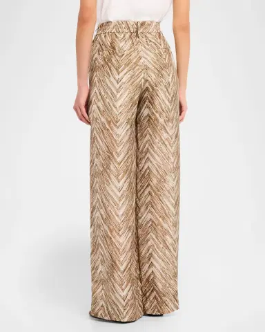 Brunello Cucinelli Chevron Silk Wide-Leg Summer Pants | Thumbnail 3 Brunello Cucinelli Chevron Silk Wide-Leg Summer Pants | Thumbnail 3