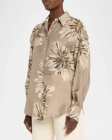 Brunello Cucinelli Abstract Dahlia Silk Button-Down Shirt | Thumbnail 4 Brunello Cucinelli Abstract Dahlia Silk Button-Down Shirt | Thumbnail 4