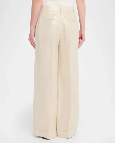 Brunello Cucinelli Shimmering Cotton-Silk Wide-Leg Pants | Thumbnail 2 Brunello Cucinelli Shimmering Cotton-Silk Wide-Leg Pants | Thumbnail 2