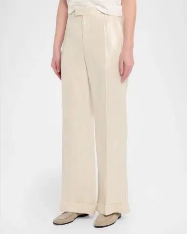 Brunello Cucinelli Shimmering Cotton-Silk Wide-Leg Pants | Thumbnail 3 Brunello Cucinelli Shimmering Cotton-Silk Wide-Leg Pants | Thumbnail 3