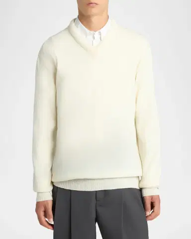 Jil Sander Men's Wool V-Neck Sweater | Thumbnail 4 Jil Sander Men's Wool V-Neck Sweater | Thumbnail 4