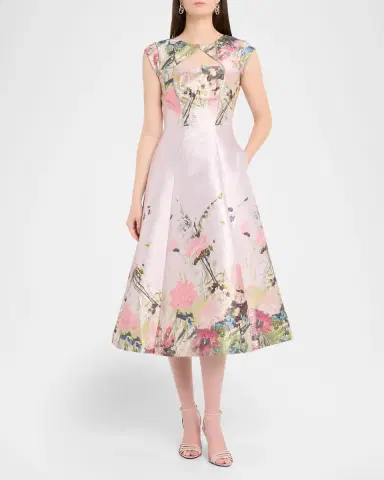 Kay Unger New York Augusta Floral-Print Metallic Mikado Midi Dress | Thumbnail 4 Kay Unger New York Augusta Floral-Print Metallic Mikado Midi Dress | Thumbnail 4